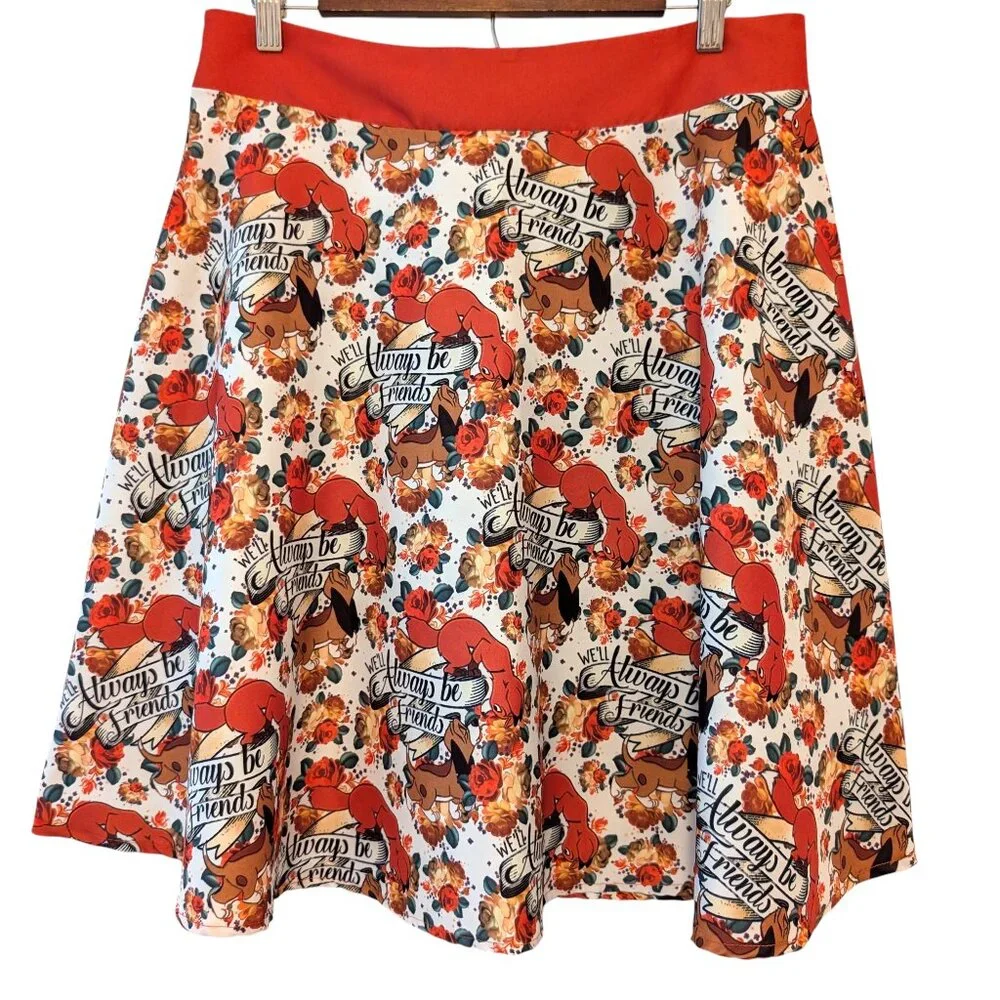 Disney Womens Size L Fox And The Hound We'll Always Be Friends Skater Skirt - Picture 2 of 8